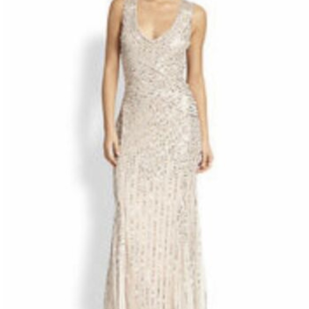 Aidan Mattox Womens Beige Sequin Formal Dress Sz 8
